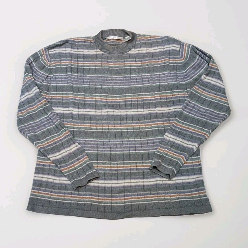 Vintage Perry Ellis Striped Linen Cotton Crewneck Sweater Size Large